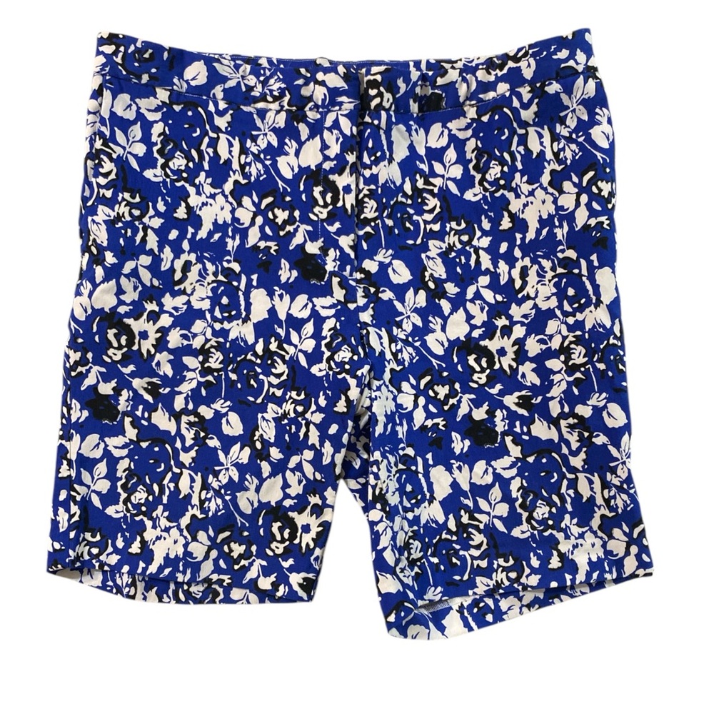Mario Serrani Italy Women's Blue & White Floral Comfort Bermuda Shorts Size 12